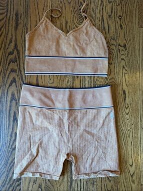 FP Movement by Free People Peach Ribbed Athletic Shorts and Crop Top Set